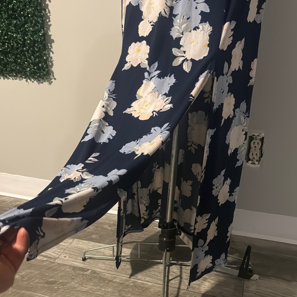 Floral Halter Maxi Dress - Navy and White - Picture 2 of 3